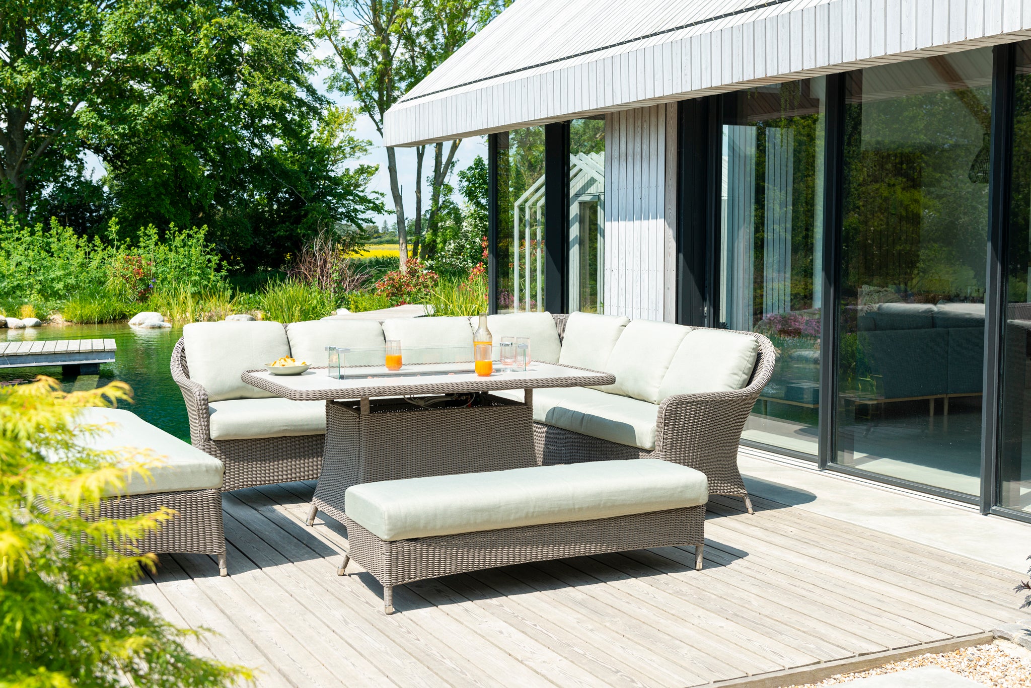 Alexander Rose Hazelmere Rectangular Casual Dining Firepit Set
