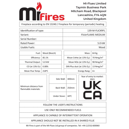 Mi-Flues - 139-M-FLICKRFL - Medium FlickrFLAME - 5 kW - ECODesign