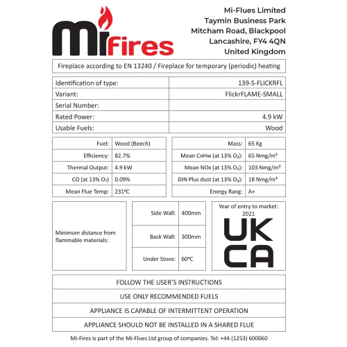 Mi-Flues - 139-S-FLICKRFL - Small FlickrFLAME - 4.9 kW - ECODesign